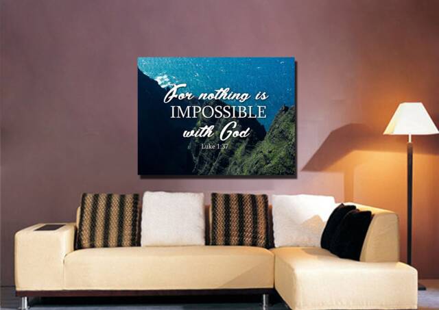Luke 137 For Nothing Is Impossible With God Bible Verse Wall Art Canvas Scripture Home Decor Religious Framed Painting Gifts - image 1