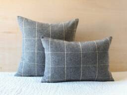 Dundee Plaid Pillow Cover, Black & White Glen Merino Wool Cover - Ready To Ship - thumbnail 1