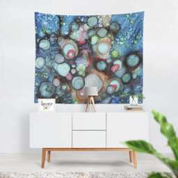 Abstract Galaxy Tapestry Wall Hanging Art Colorful Blue Tapestry Large Unique Artist Mixed Media Tapestries - thumbnail 1