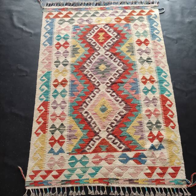 Kilim Rug Multicolour, Handmade Artisan Afghan Turkish Aztec Geometric Wool 151x105 cm - image 1
