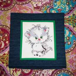 Embroidered Kitten Pillow, Kids Room Decor - Handmade Cushion - thumbnail 4