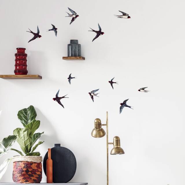 Watercolor Swallows Birds Wall Decals, Plastic-Free Kids Room Stickers - image 1