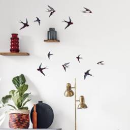 Watercolor Swallows Birds Wall Decals, Plastic-Free Kids Room Stickers