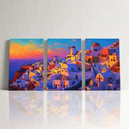 Santorini Greece Cliffside 3 Panel Split Canvas Wall Art Summers Day Summer Cityscape Oil Painting Framed Home Decor - thumbnail 3