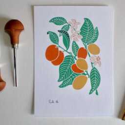 Kumquat Plant Linocut Art Print Citrus Japonica On Cotton Paper - thumbnail 2