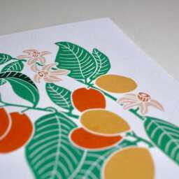 Kumquat Plant Linocut Art Print Citrus Japonica On Cotton Paper - thumbnail 3
