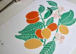 Kumquat Plant Linocut Art Print Citrus Japonica On Cotton Paper - thumbnail 1