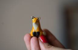 Handmade Ceramic Miniature Sitting Fox Figurine - thumbnail 1