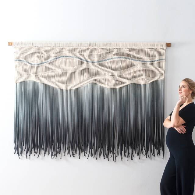 Black Macrame Wall Hanging - Modern Statement Fiber Art Dyed in A Gorgeous Grey To Gradient Lola - image 1