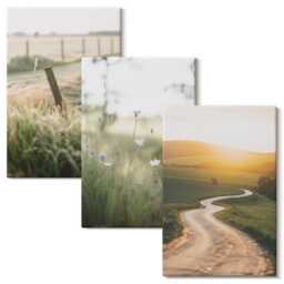 Canvas Set Of 3 - Landscape With A Meadow, Road & Sunset, Green Photo Print, Landscapes Wall Decor - thumbnail 2
