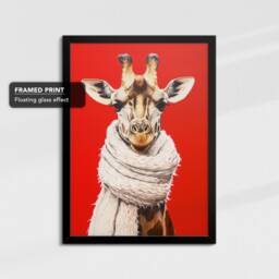 Giraffe Wearing Beige Scarf Framed Poster Print & Canvas Wall Decor Art Oil Painting Bedroom Home Living Room Funny Animal Lover Gift - thumbnail 2