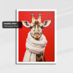 Giraffe Wearing Beige Scarf Framed Poster Print & Canvas Wall Decor Art Oil Painting Bedroom Home Living Room Funny Animal Lover Gift - thumbnail 3