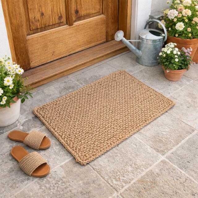 Handmade Jute Door Mat - Natural Undyed Entryway Rug Custom Size Farmhouse Welcome Rustic Boho Decor - image 1