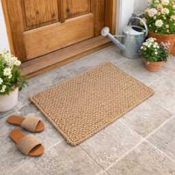 Handmade Jute Door Mat - Natural Undyed Entryway Rug Custom Size Farmhouse Welcome Rustic Boho Decor - thumbnail 1