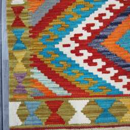 Multicolour Rug, Handmade Artisan Afghan Turkish Scandinavian Navajo Bohemian Flatweave Wool Kilim 153x100 cm - thumbnail 4