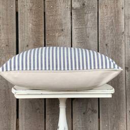 Modern Farmhouse Striped Pillow Cover Faux Leather Accent - Woven Stripe Cream Backing Zipper Closure Choose Your Color - thumbnail 2