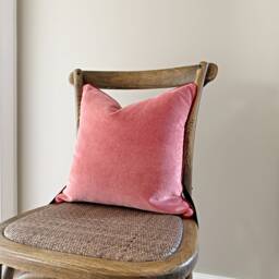 Handmade Coral Pink Velvet Pillow Cover Dark Red Piping, Coastal Decor - thumbnail 2