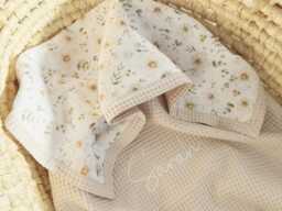 Waffle Baby Blanket With Name - Embroidered & Organic Cotton, Custom Newborn Gift, Beige Floral For Girl