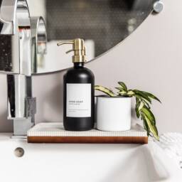Glass Soap Dispenser Bottle, Metal Pump, Custom Label, Hand Dish Soap, Refillable, Set, Minimalist, Housewarming Gift - thumbnail 3