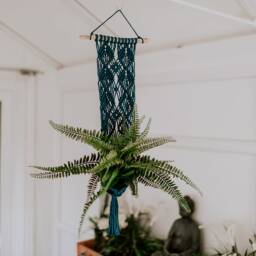Macrame Wall Hanging Plant Holder - Blue Terracotta Orange String Planter Houseplant Retro Boho Home Decor Indoor Garden Hanger - thumbnail 2