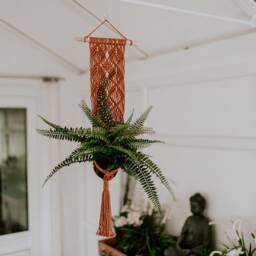 Macrame Wall Hanging Plant Holder - Blue Terracotta Orange String Planter Houseplant Retro Boho Home Decor Indoor Garden Hanger - thumbnail 3