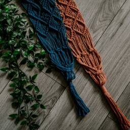 Macrame Wall Hanging Plant Holder - Blue Terracotta Orange String Planter Houseplant Retro Boho Home Decor Indoor Garden Hanger - thumbnail 4