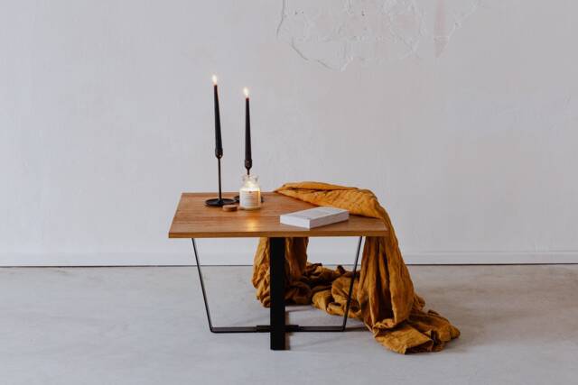 Square Oak Wood Coffee Table, Modern Metal Legs - image 1