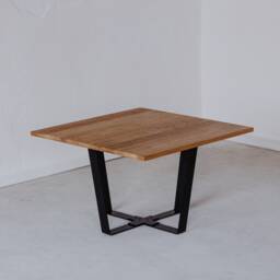 Square Oak Wood Coffee Table, Modern Metal Legs - thumbnail 3