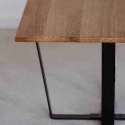 Square Oak Wood Coffee Table, Modern Metal Legs - thumbnail 2