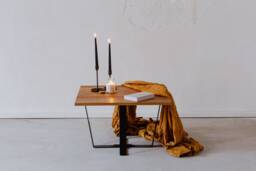 Square Oak Wood Coffee Table, Modern Metal Legs - thumbnail 1