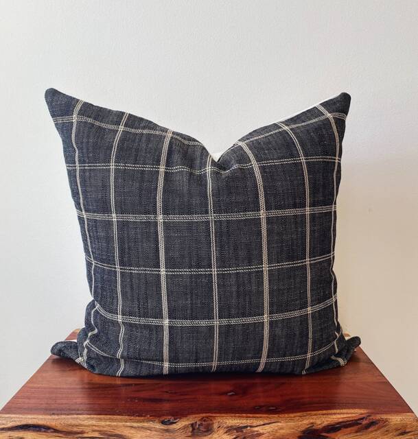 Paros 20x20 Black Peppercorn & Cream Plaid Handmade Square Pillow Cover - image 1