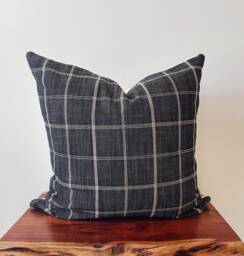 Paros 20x20 Black Peppercorn & Cream Plaid Handmade Square Pillow Cover - thumbnail 1