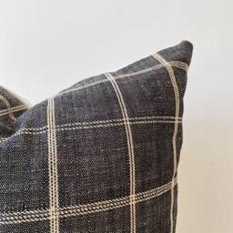Paros 20x20 Black Peppercorn & Cream Plaid Handmade Square Pillow Cover - thumbnail 2