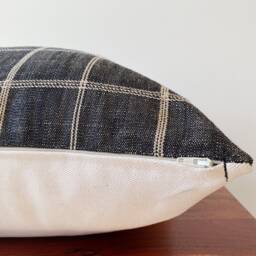 Paros 20x20 Black Peppercorn & Cream Plaid Handmade Square Pillow Cover - thumbnail 3