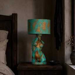 Verdigris Female Torso Light, Oxidized Copper Anatomical Sculpture, Body Statue - thumbnail 2