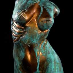 Verdigris Female Torso Light, Oxidized Copper Anatomical Sculpture, Body Statue - thumbnail 4