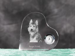 Berger Picard - Crystal Clock in The Shape Of A Heart With Image Pure-Bred Dog - thumbnail 1