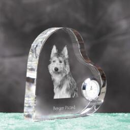 Berger Picard - Crystal Clock in The Shape Of A Heart With Image Pure-Bred Dog - thumbnail 3