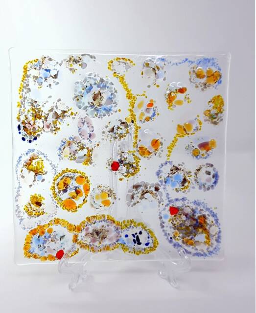 Vibrant Fused Glass Wall Art - Abstract Colorful 20x20cm Tile - image 1