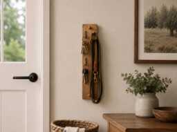 Handmade 8cm Wide Oak Waxed Key Rail Dog Lead With 1 Shaker Peg ~ Slim Vertical Design - thumbnail 1