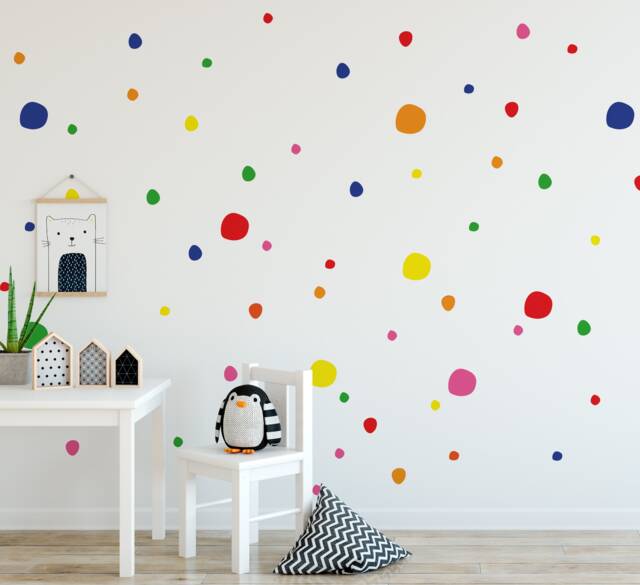 Colourful Polka Dot Wall Declas For Kids Childrens Bedroom Decor, Stickers, Rainbow Colour Stickers Removable - image 1