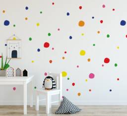 Colourful Polka Dot Wall Declas For Kids Childrens Bedroom Decor, Stickers, Rainbow Colour Stickers Removable