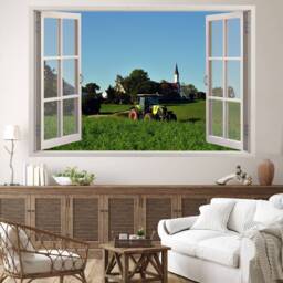 Countryside Village Fields Tractor Wall Sticker Decal Mural Poster Decor 262 - thumbnail 1