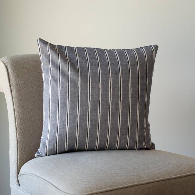 Cambridge Stripe Cushion in Soft Dove Grey. Chalk Stripe, Summer Nautical Inspired Style, 100% Sustainable Cotton. 17 - image 1
