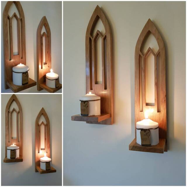 Wooden Candle Sconces - PairSolid Oak Handmade With Soft Sheen Finish .candles Not Included - image 1