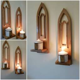 Wooden Candle Sconces - PairSolid Oak Handmade With Soft Sheen Finish .candles Not Included - thumbnail 1