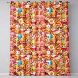 Cute Kawaii Fast Food Junk Snacks Collage Seamless Pattern Red Background Readymade Eyelet Ring Top Thermal 100% Blackout Curtains - thumbnail 2