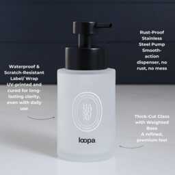 Set Of 2 Frosted Glass Hand Soap & Lotion Dispensers With White Oval Labels, 250Ml Refillable Bottles Stainless Steel Pumps - thumbnail 2
