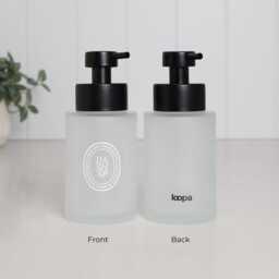 Set Of 2 Frosted Glass Hand Soap & Lotion Dispensers With White Oval Labels, 250Ml Refillable Bottles Stainless Steel Pumps - thumbnail 3
