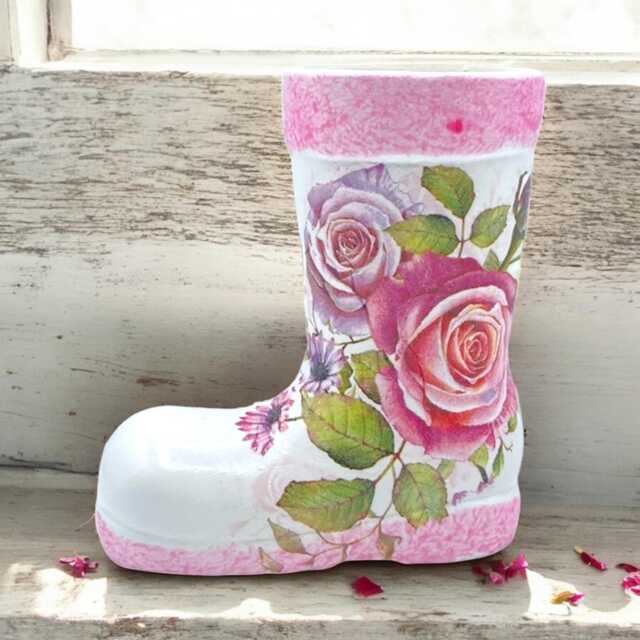 Boot Planter, Floral Mini Wellie Roses Gift, Indoor Plant Pot, Gift For Nan, Mum, Pretty Planters - image 1